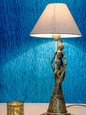 Hand-Carved Brass Kalash Taper Table Lamp, Ethnic Rajasthani Village Style Lighting
