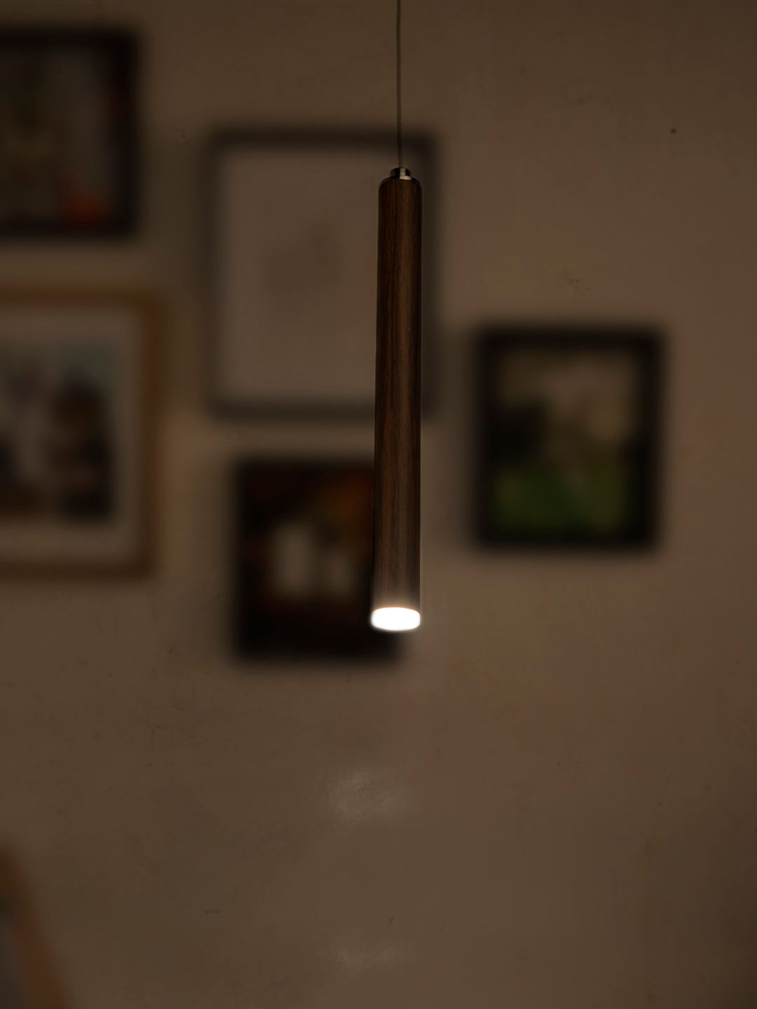 Modern Flute Tubular Wooden Finish LED Pendant Light for Dining Living Room