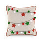 Festive Indian Brocade Linen Pillow Cover with Embroidered Pompoms