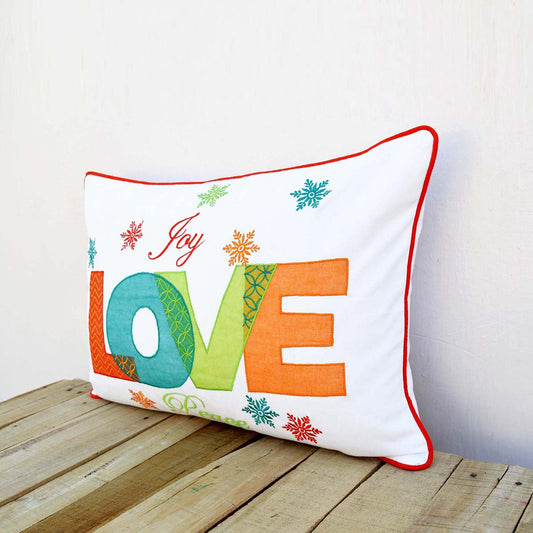 Festive Love Embroidered Christmas Pillow Cover – Vibrant 35 cm × 53 cm