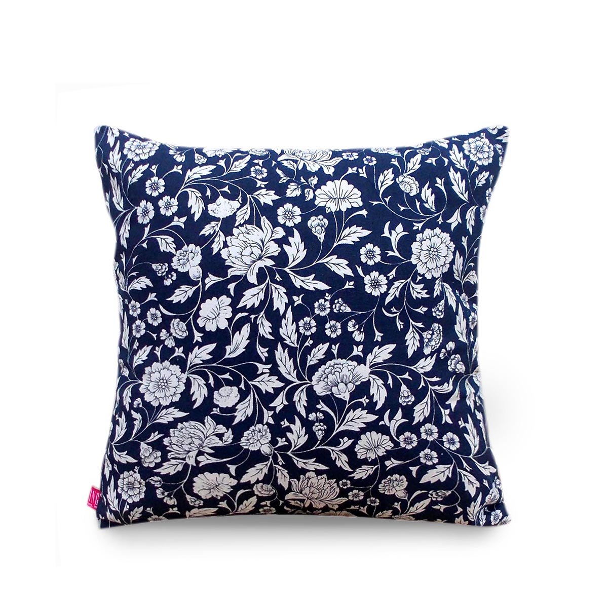 Indigo Kalamkari Cotton Cushion Cover – White Floral Print | Reversible | 4 Sizes