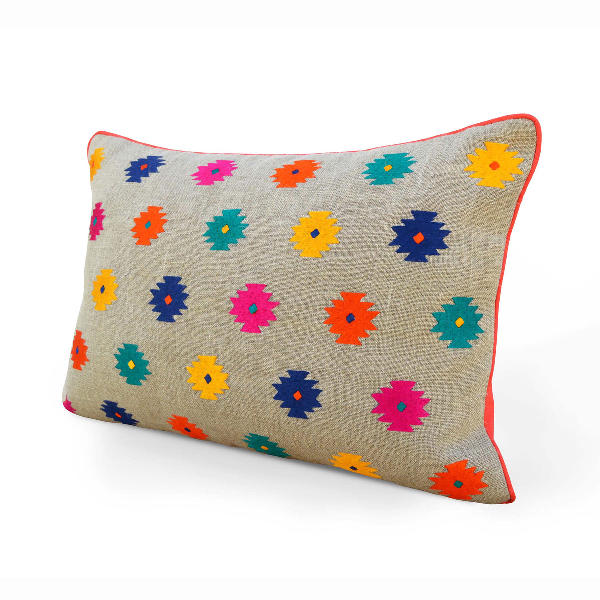 Folk Kilim Booti Embroidered Linen Cushion Cover – Multicolour | 14×21" & 20×20" | Vliving