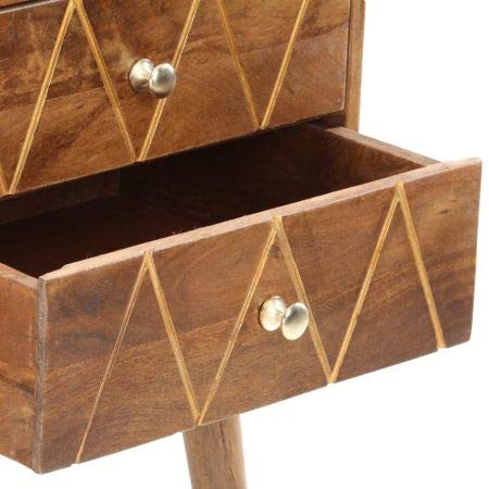 Furniture Console Desk with 4 Drawers, Mango Wood, Chestnut | Brass Inlay, One Size  In Stock