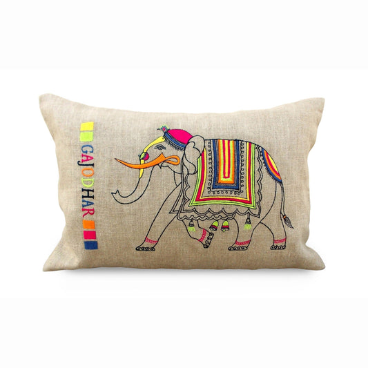 Flock Gajodhar Pure Linen Cushion Cover – Vibrant Rural Animal Design