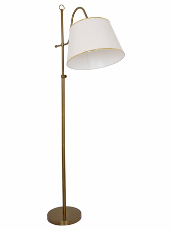 Gold Adjustable European 62 Inch Steel Downlight Study Lamp Floor Light With White Textured Gold Rim Fabric Shade