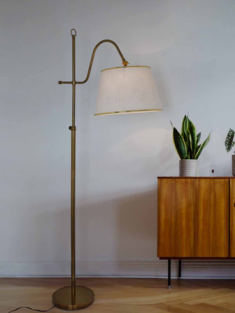 Gold Adjustable European 62 Inch Steel Downlight Study Lamp Floor Light With White Textured Gold Rim Fabric Shade