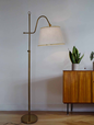 Gold Adjustable European 62 Inch Steel Downlight Study Lamp Floor Light With White Textured Gold Rim Fabric Shade