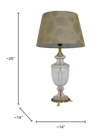 Royal Antique 26 Inch Single Trophy Glass & Brass Table Lamp Light With 14 Inch Gold Leaf Pattern Tapered Fabric Shade