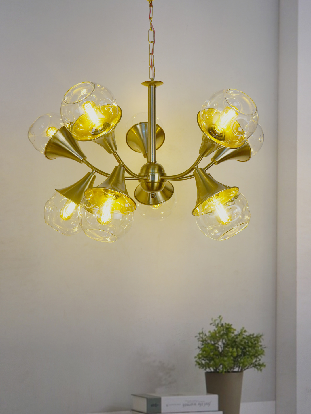 Golden Trumpet 10 Light Chandelier side angle