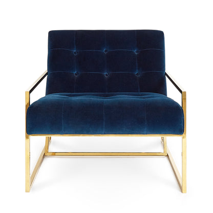 Elegant Gold Finish Luxe Velvet Lounge Chair with Tufted Cushions