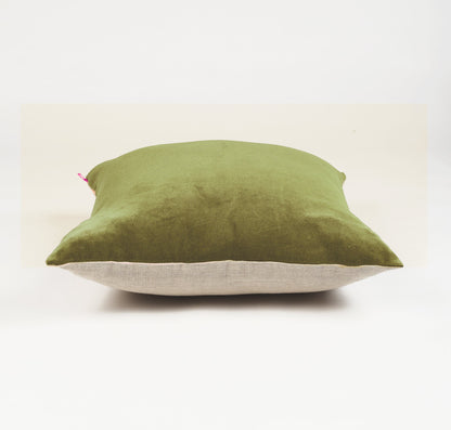 Green Velvet & Linen Reversible Cushion Cover – 18/16/20 Inch