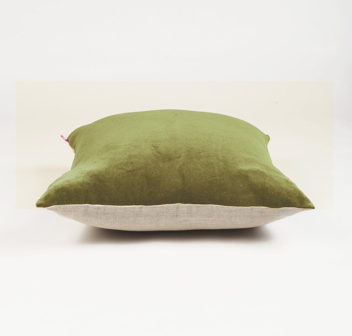 Olive Green Cotton Velvet & Linen Reversible Cushion Cover – 3 Sizes | 16", 18" & 20"
