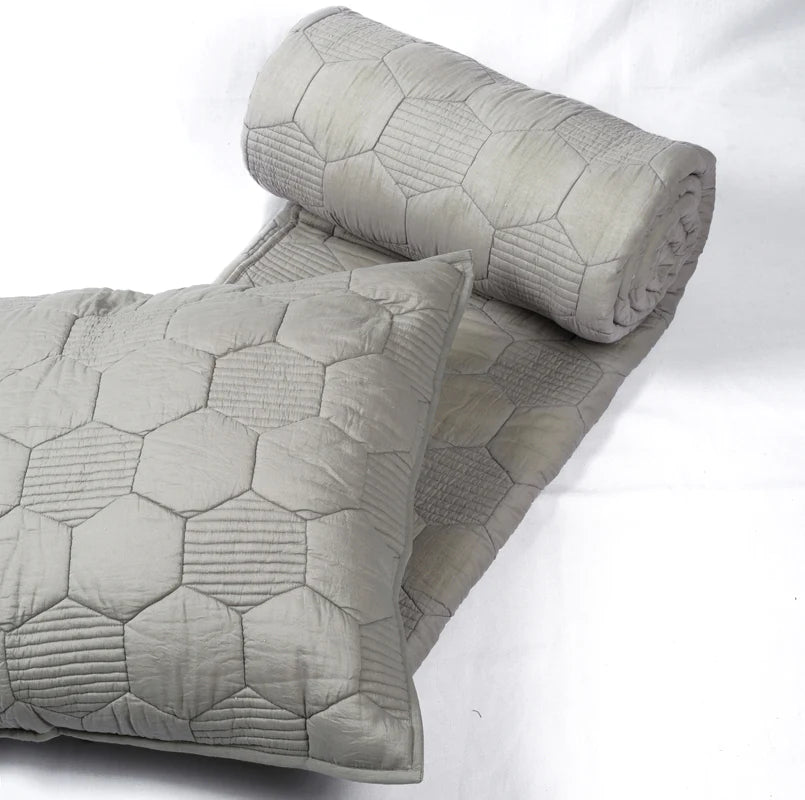 Grey cotton quilted pillow cover, hexagon pattern, cotton, sizes available