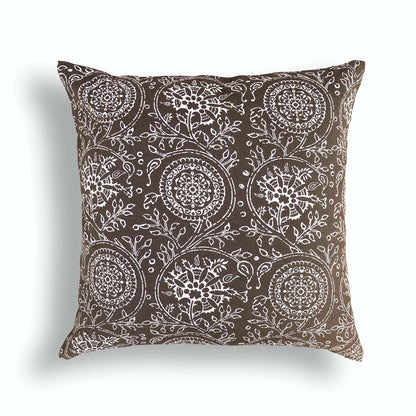 Elegant Brown Kalamkari Print Cotton Throw Pillow Cover – 24x24
