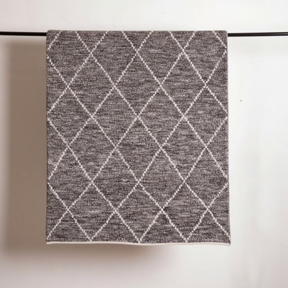 Moroccan Hand Tufted Wool Blend Carpet | Diamond Pattern | Grey, White & Rust | 3 Sizes