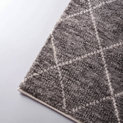 Moroccan Hand Tufted Wool Blend Carpet | Diamond Pattern | Grey, White & Rust | 3 Sizes