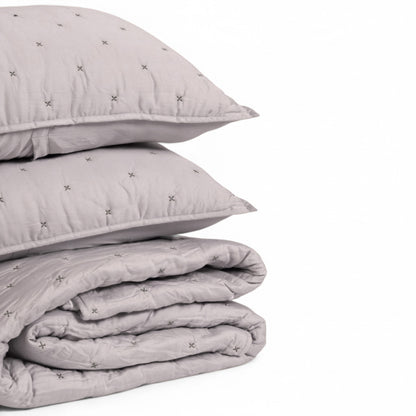 Concrete Grey 300TC Fine Cotton Quilted Bed Set – Diamond Pattern Tuck Quilting