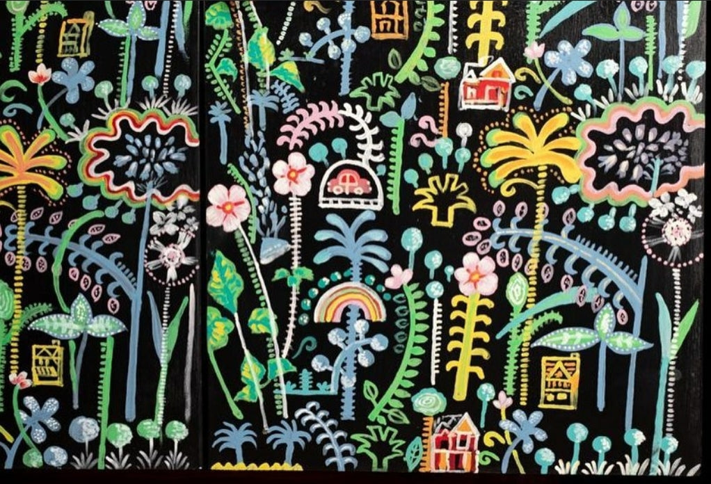 hand painted and handcrafted mid century retro sideboard close up