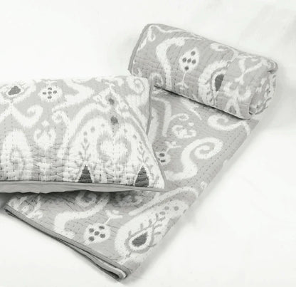 Grey ikat cotton kantha quilted pillow cover, sizes available