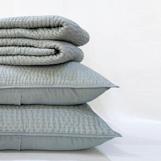 DUCK EGG colour handmade Kantha cotton Quilt with coordinated pillow cases, Sizes available