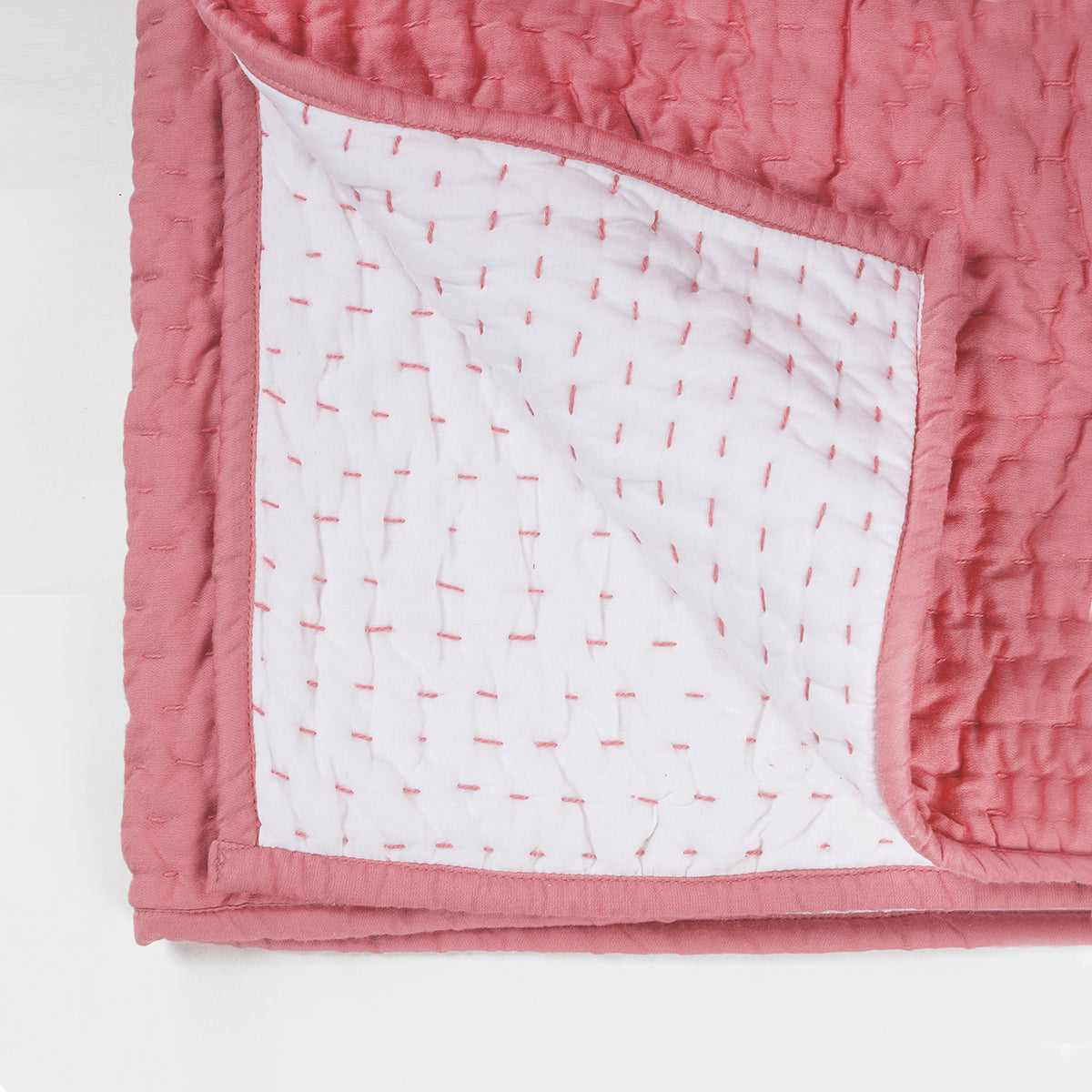 Old Rose 300TC quilted bedspread, stripe pattern, cotton kantha quilt, Sizes available
