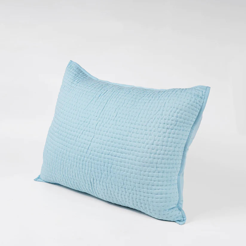 Blue 300TC cotton satin quilted pillow covers, Kantha stripe quilting pattern, Sizes available