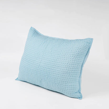 Blue 300TC cotton satin quilted pillow covers, Kantha stripe quilting pattern, Sizes available