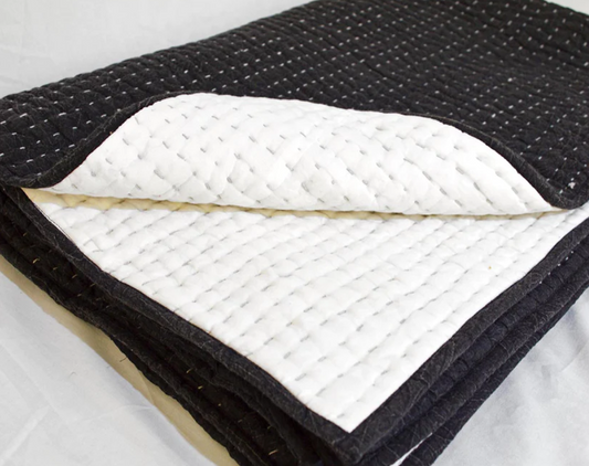 Charcoal quilted Throw blanket, hand quilted and stonewashed, stripe quilting, 100% cotton, 50X60 inches