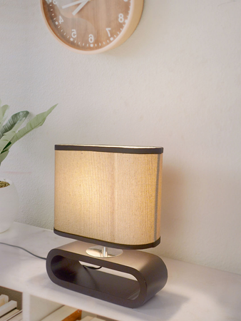 Asian Style Capsule Shaped Dark Brown Table Lamp