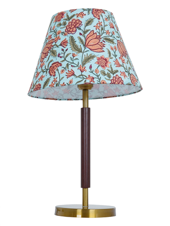 Contemporary Indian Flower Table Lamp - Matt Brass and Wooden Finish