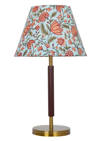 Contemporary Indian Flower Table Lamp - Matt Brass and Wooden Finish