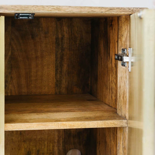 Handcrafted Solid mango wood Brass Sideboard close up of internal space
