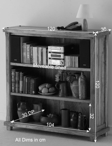 3 Open Shelf Bookcase in Mango Natural Finish dimensions