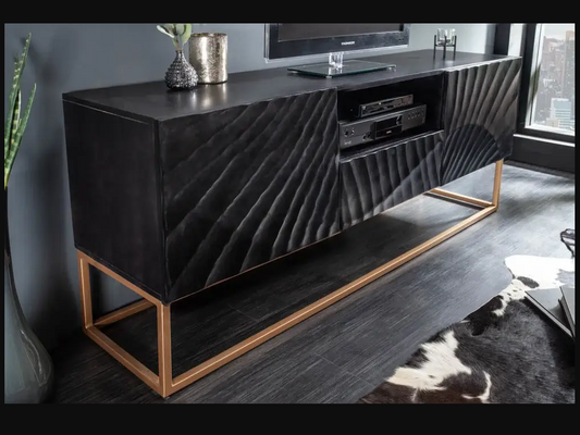 Wave inspired TV console made with solid mango wood