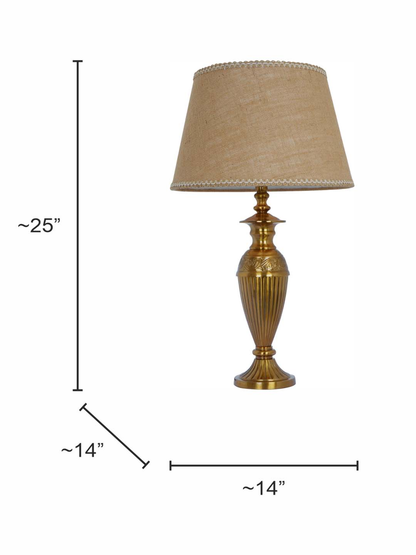 Gold Vintage Aluminium Single Table Lamp Light With 14 Inch Tapered Jute Shade dimensions