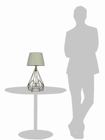 Contemporary Metal Wire Cage Diamond Pyramid Table Lamp with Golden Fabric Shade