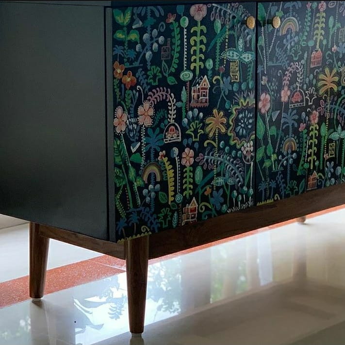 hand painted and handcrafted mid century retro sideboard