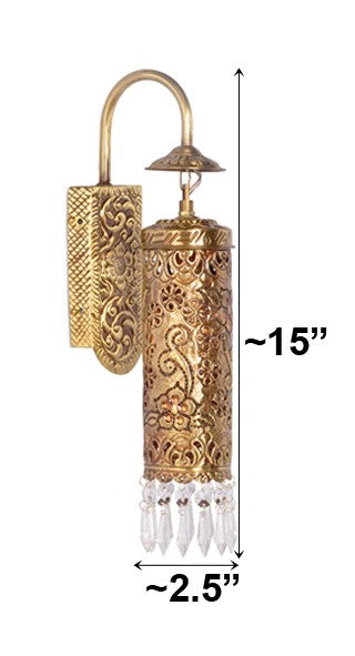 Hand Carved Brass & Crystal Cylinder Sconce dimensions