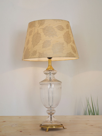 Royal Antique 26 Inch Single Trophy Glass & Brass Table Lamp Light With 14 Inch Gold Leaf Pattern Tapered Fabric Shade
