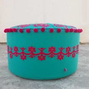 handmade pouf side view