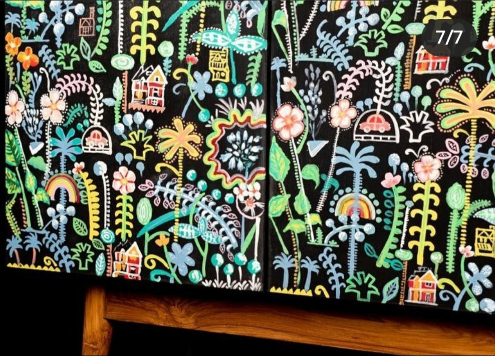 hand painted and handcrafted mid century retro sideboard