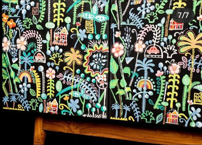 hand painted and handcrafted mid century retro sideboard
