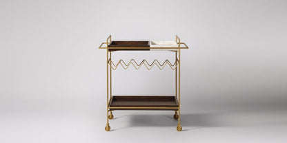 Hailey Industrial-Style Marble & Wood Gold Finish Bar Trolley