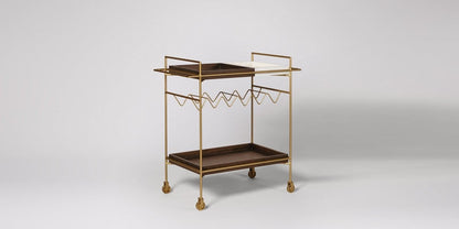 Hailey Industrial-Style Marble & Wood Gold Finish Bar Trolley