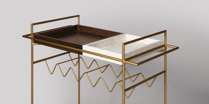 Hailey Industrial-Style Marble & Wood Gold Finish Bar Trolley