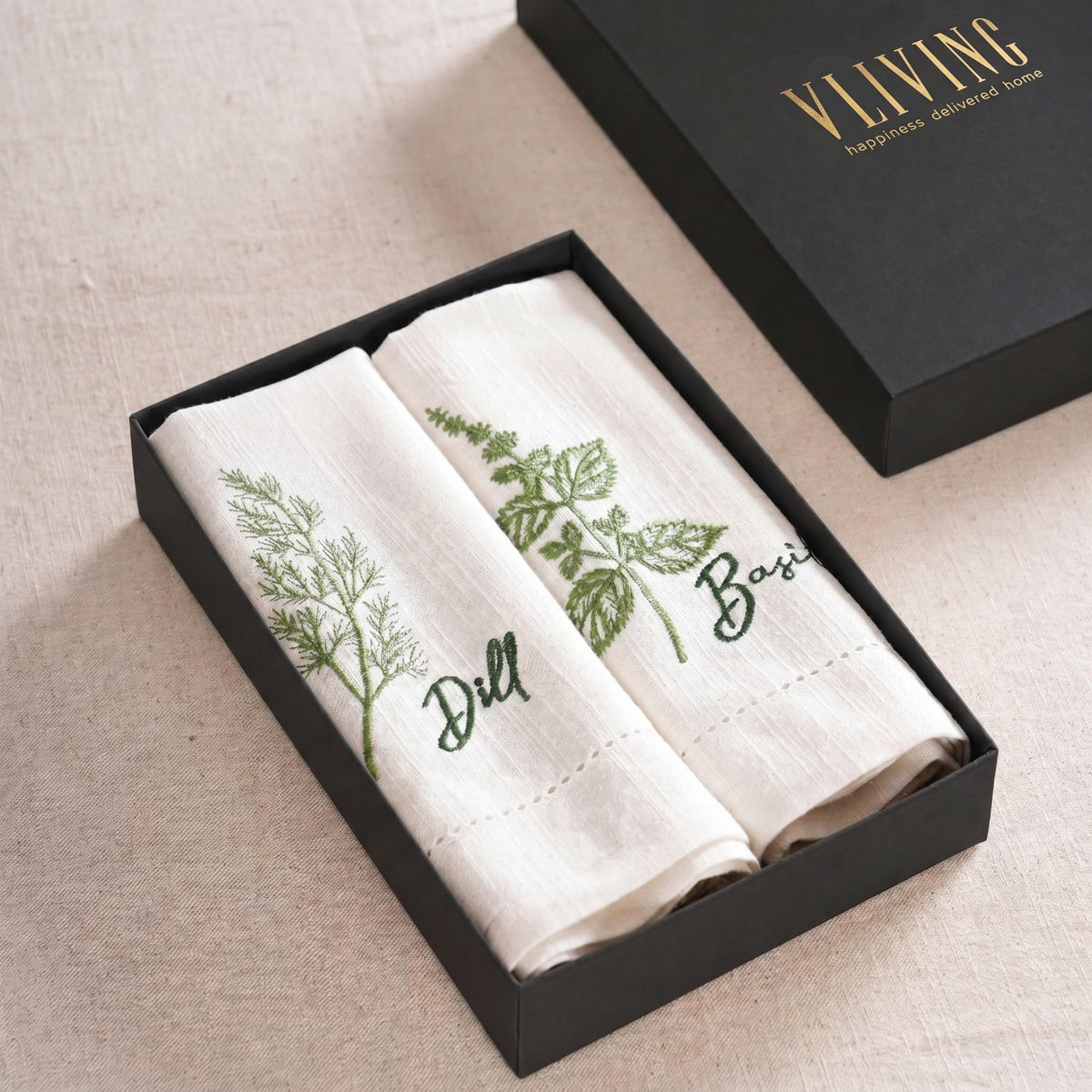 Herb Embroidered Linen-Cotton Napkins | Botanical Collection | 18 × 18 inches | Sets of 2, 4 & 6