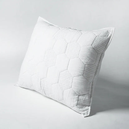 SHWET - WHITE quilted pillow covers, hexagon quilting pattern, 100% cotton, Sizes available