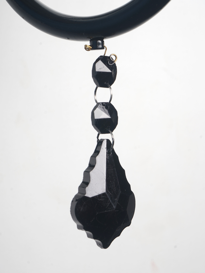 Absolute Black 2 Tier 12 Light Chandelier with Black Crystals and Shades close up