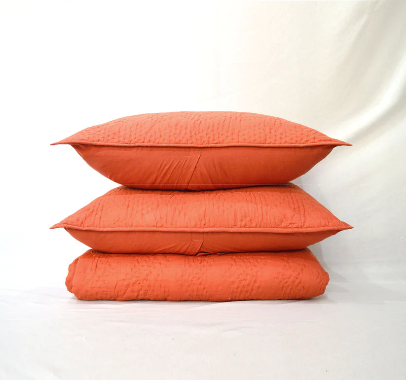 Rust cotton chevron kantha quilt set – Quilt with coordinated pillow covers, sizes available