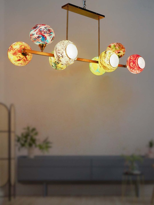 Modern Multicolor Glass Marble Linear Chandelier with lights on